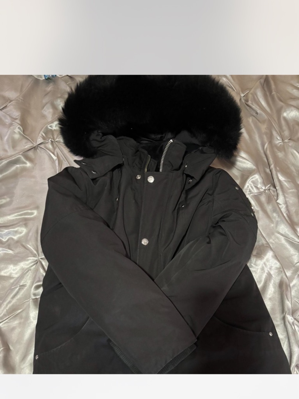 Moose Knuckles Black Puffer Jacket with Hockey Embroidery